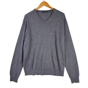 Saks Fifth Avenue Men's 100% Cashmere Sweater XL Gray V-Neck Soft Luxury Knit